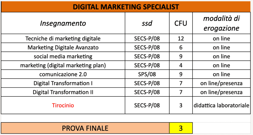 programma master online digital marketing