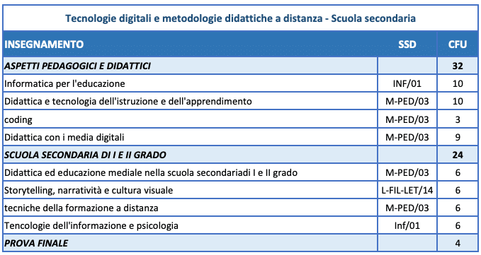 programma master didattica distanza secondaria