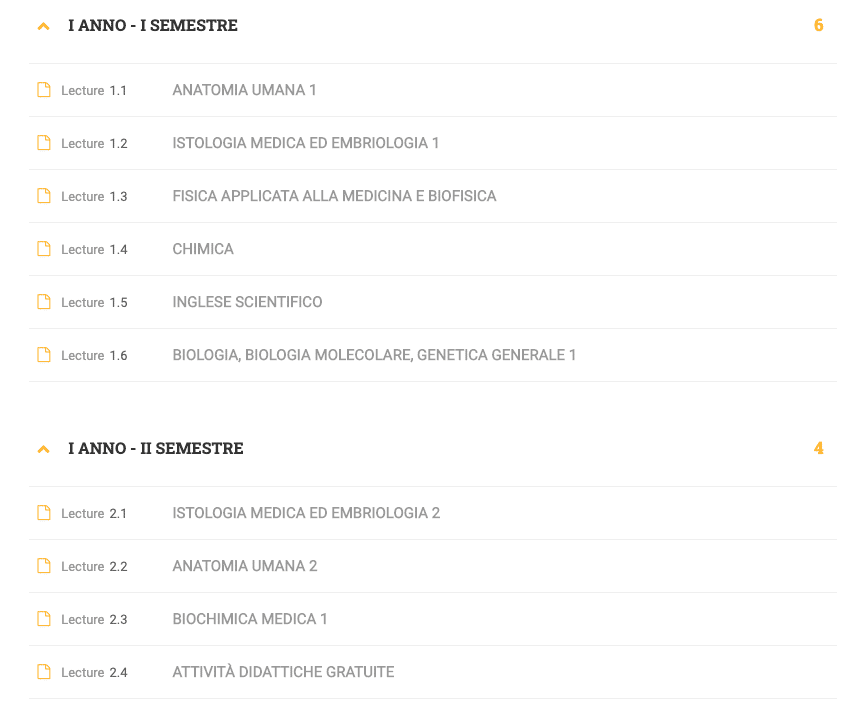 programma primo anno medicina