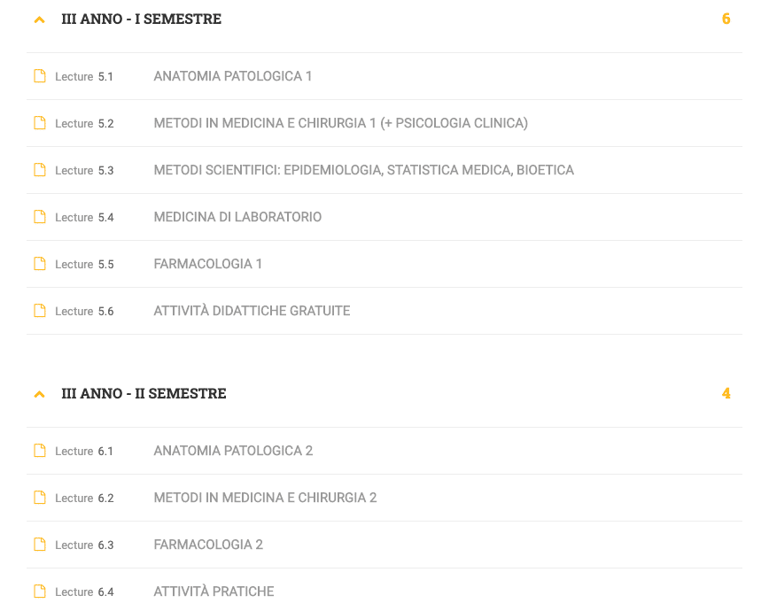 programma terzo anno medicina