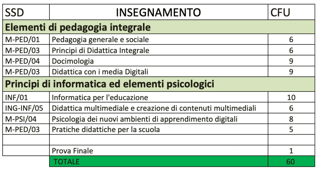 piano di studi master online ambiente apprendimento