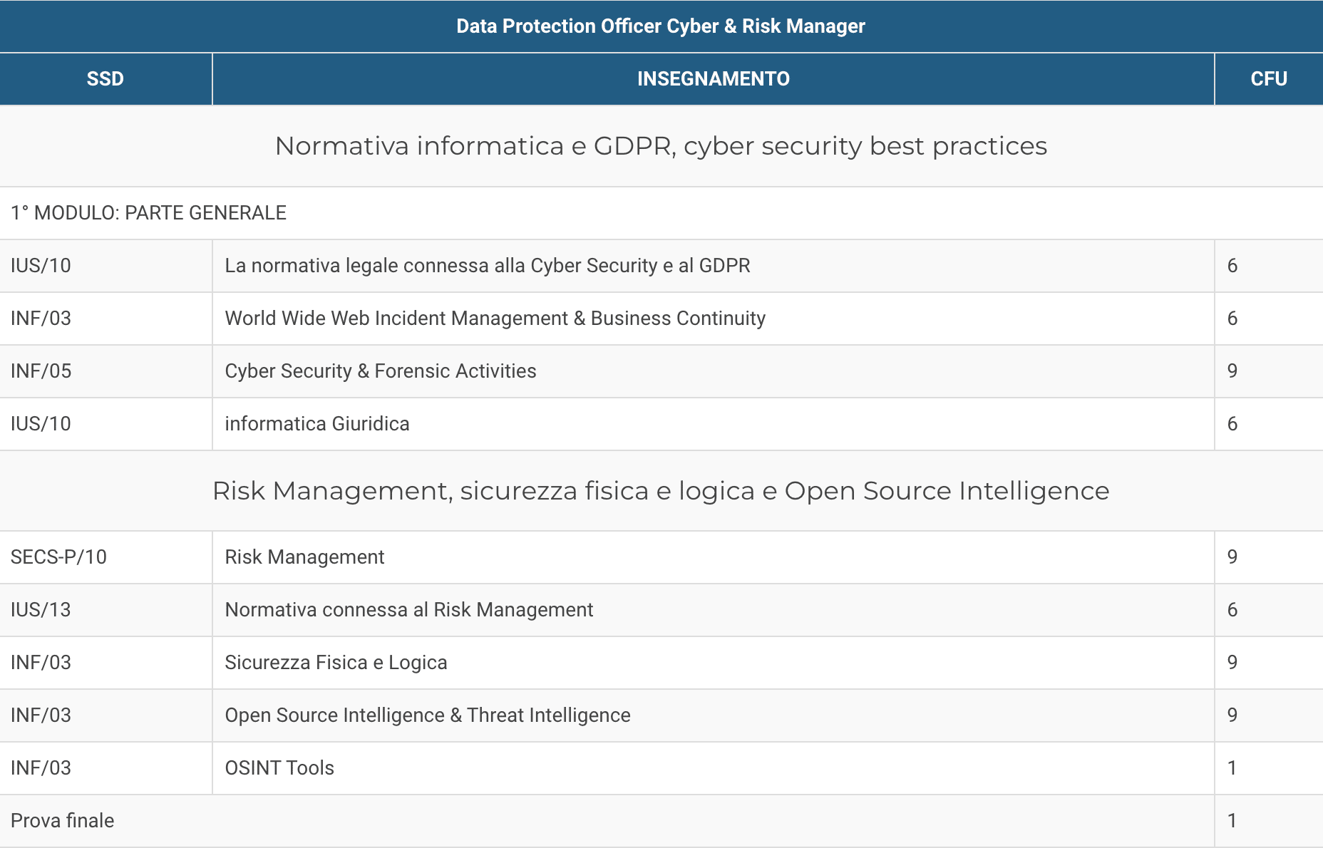 programma master online Data Protection Officer Cyber & Risk Manager