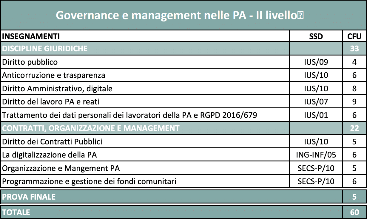 programma master online Governance e Management della PA